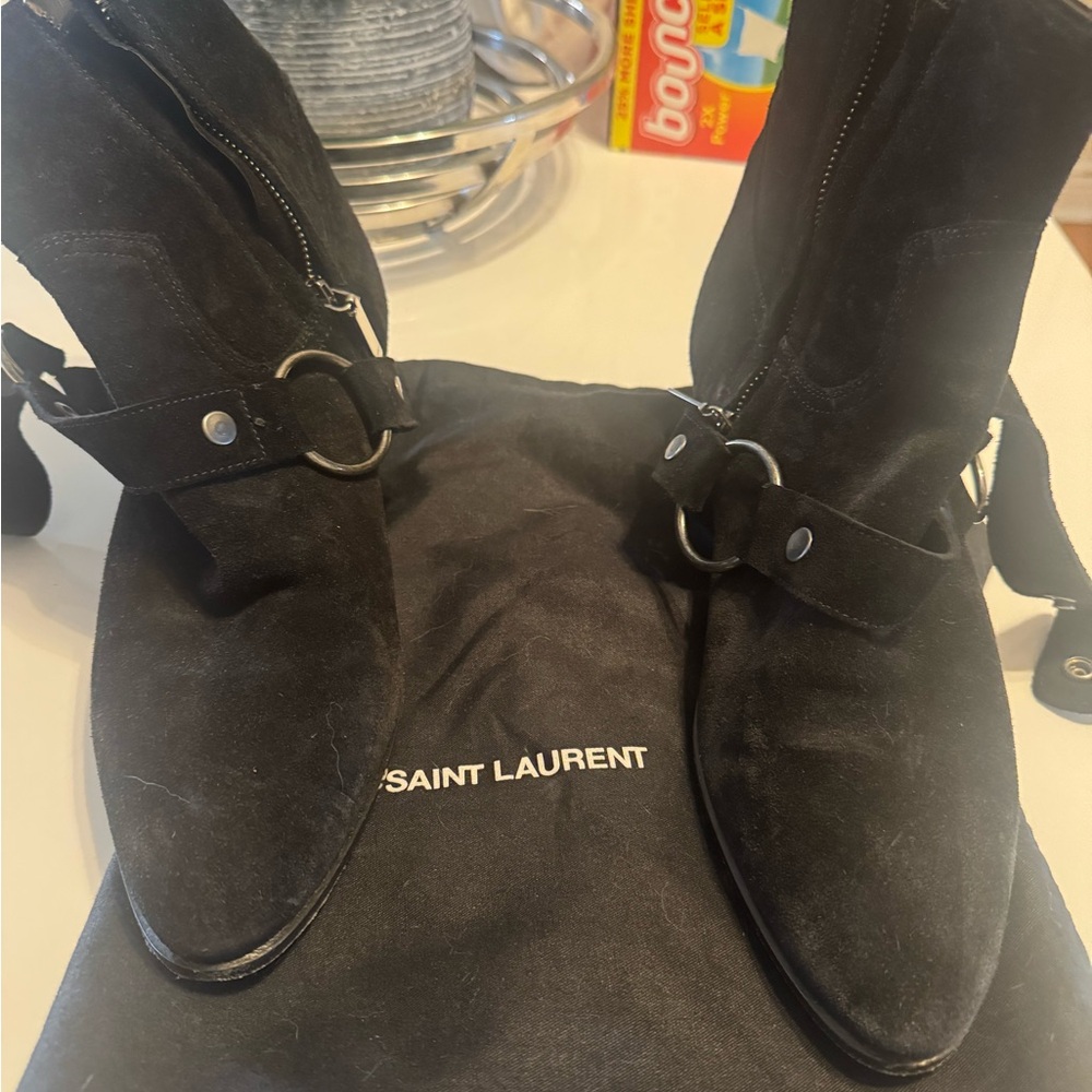Saint Laurent “Blake” Black Suede Harness Ankle Boots Women’s EU 40 (US 9.5–10) - Picture 4 of 15